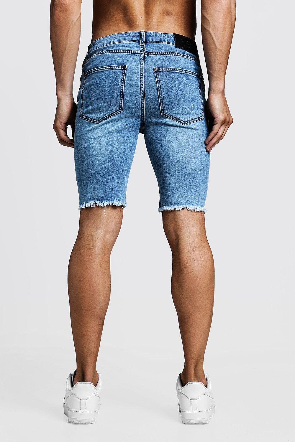 Skinny Fit Long Distressed Denim Shorts boohoo IL